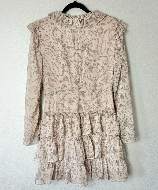Bardot Alessia Tan Frill Ruffled Long Sleeved Mini Dress Size Medium 8 - Image 5