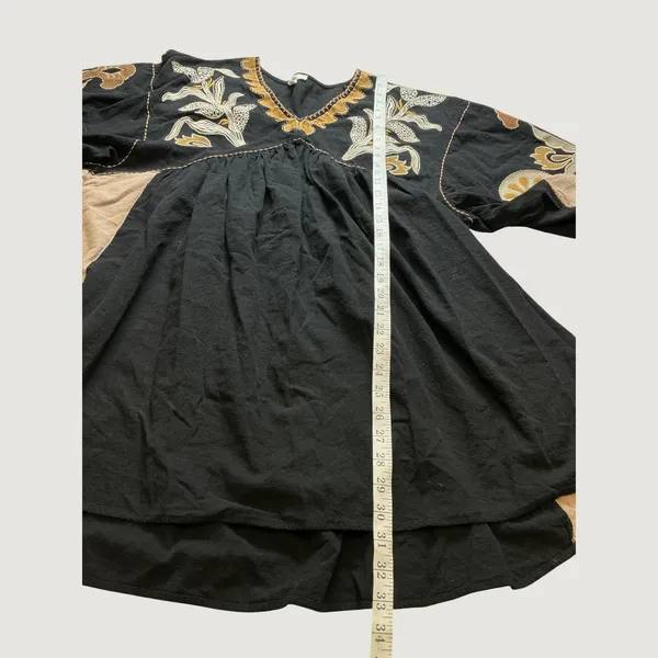 Easel Los Angeles Black Embroidered Cotton Babydoll Tunic Dress ED23074 Medium - Image 9
