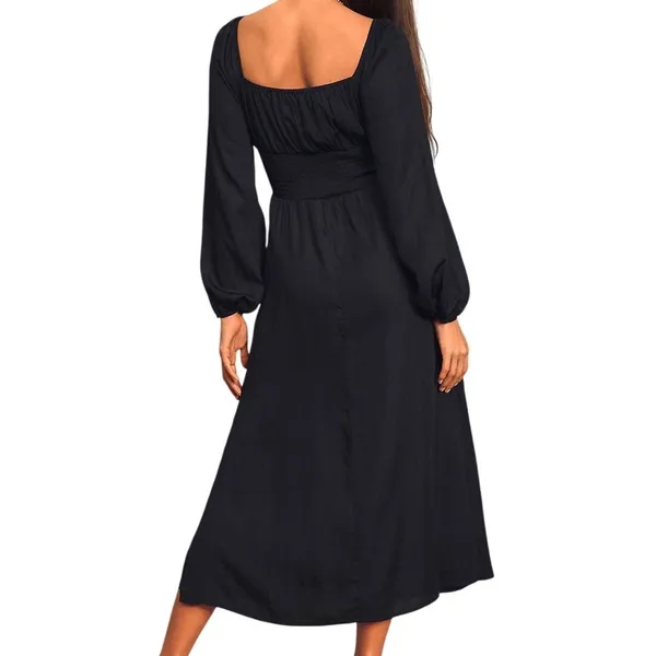 NWT‎ Lulus Long Sleeve Smocked Waist Midi Dress Black Size XS Babydoll Milkmaid - Image 2