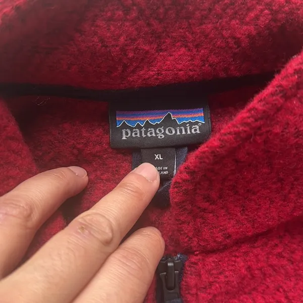 Patagonia Red Sweater Navy Trim 1/4 Zip Fleece Pullover XL Unisex - Image 5