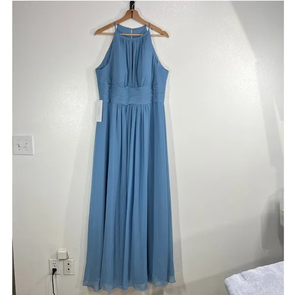 Azazie Bonnie Bridesmaid‎ Dress A16 Steel Blue Halter A-Line Floor-Length Maxi - Image 4
