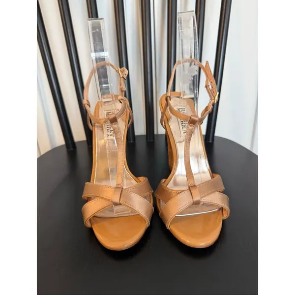 Badgley Mischka Jenie satin peeptoe sparkle block heel sandals size 6 - Image 5