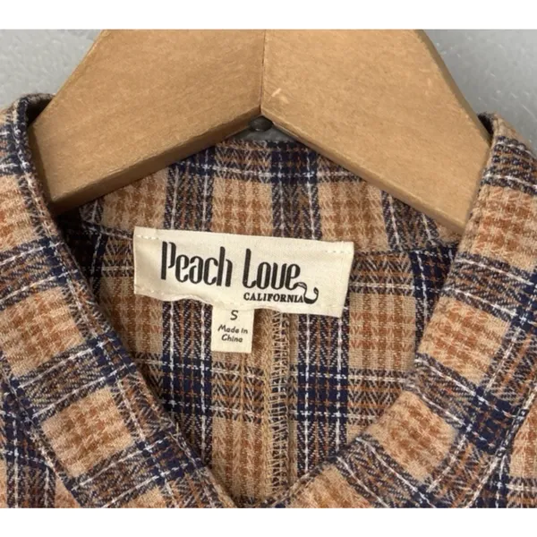 Peach Love Plaid Flannel Shirt Dress Size Small Renaissance Boho Poet Western - Image 5