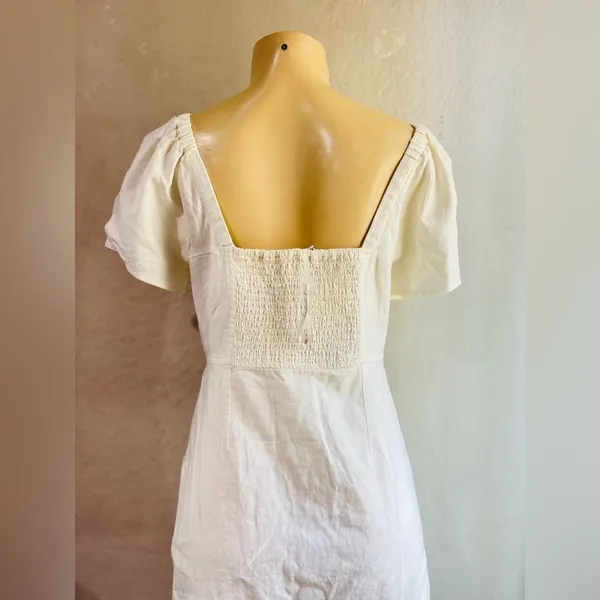 Madewell Linen-Cotton Puff-Sleeve Mini Dress size 6 NWT IVORY COLOR - Image 9