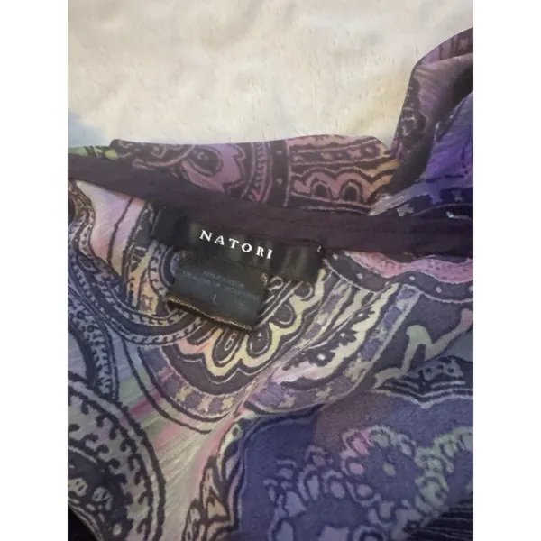 Natori Slip Dress Chemise Spaghetti Straps Purple Paisley Multicolor Midi Size L - Image 14