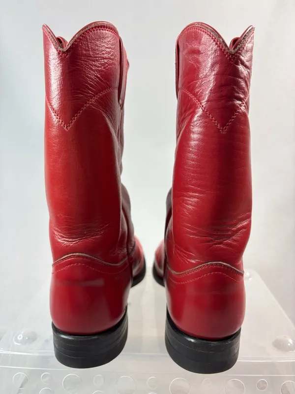 Justin Boots 6 Cowgirl Red Leather Heeled Cowgirl Boots - Image 4