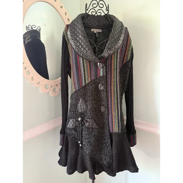 Liquid‎ by Sioni Artsy Funky Whimsical Goth Boho Punk Sweater Cardigan Jacket S - Image 2
