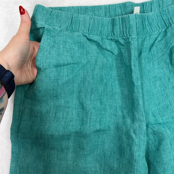 Eileen Fisher M Washed Organic Linen Delave Wide Leg Cropped Pants Relaxed - Image 3