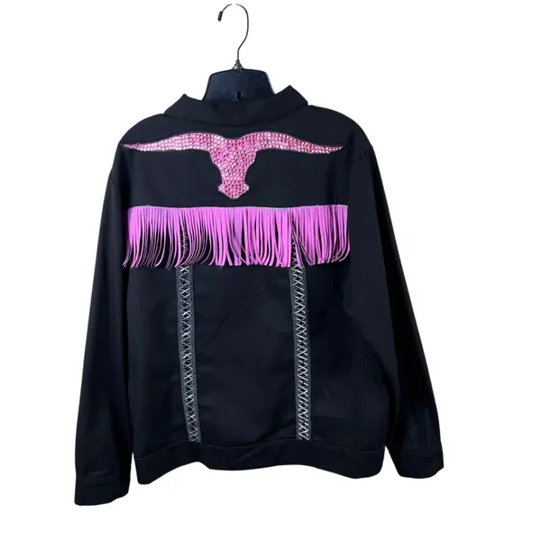 Spirit Halloween Cowgirl Black Pink Fringe Jacket - Image 3