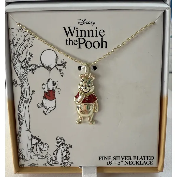 Disney Winnie the Pooh Gold Plated Necklace Red‎ Crystal Balloon Pendant NIB - Image 2