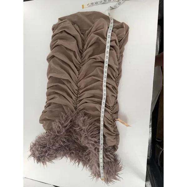 PrettyLittleThing Plus Taupe Faux Shearling Bardot Ruched Mini Dress 26 NWT Club - Image 10