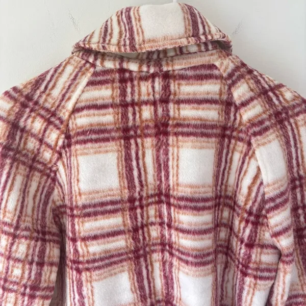 Avec Les Filles Plaid Zip Up Jacket Fleece White Pink Orange Shacket Cropped - Image 8