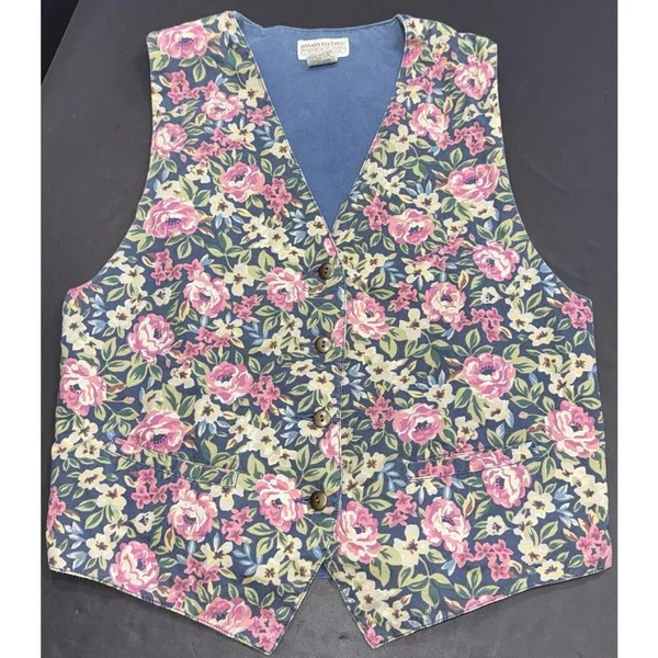 Vintage Banana Republic Safari & Travel Floral Cotton Denim Printed Jean‎ Vest M - Image 3