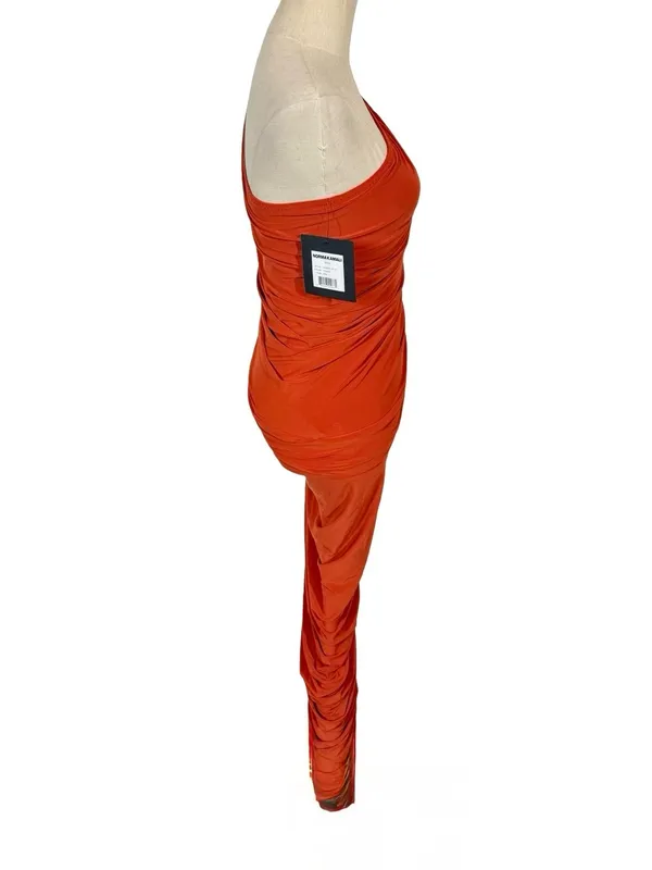 NEW NWT Norma Kamali Diana Gown One Shoulder Ruched Bodycon Maxi Dress Cinnamon - Image 5