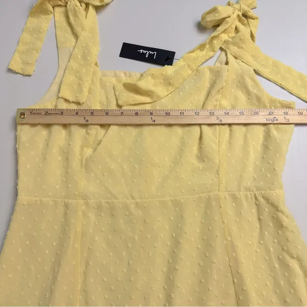 Lulus Women’s Bimini Light Yellow Swiss Dot Tie-Strap Midi Dress Size XL NWT - Image 9