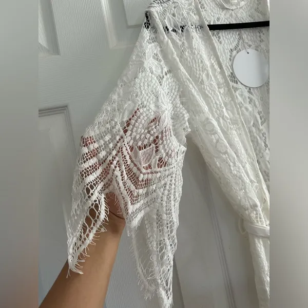 NWT Le Rose bridal bride full length Maxi white lace robe size S/M - Image 3