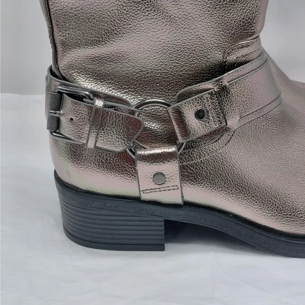 Dolce Vita Armonda Metallic Ankle Boots Womens 6 Silver Buckle Moto Biker Riding - Image 5