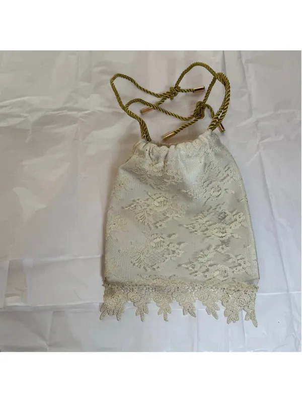 Vintage 70s cream lace elbow handbag gold handle coquette fairy Ren Fair cosplay - Image 2