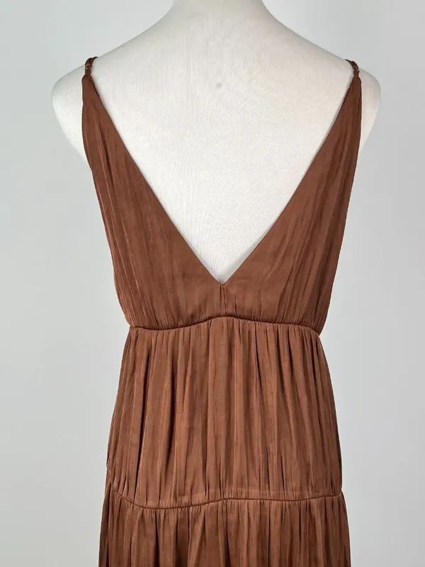 NWOT Farm Rio Ruffled Sleeveless V-Neck Midi Dress Brown Size L - Image 8