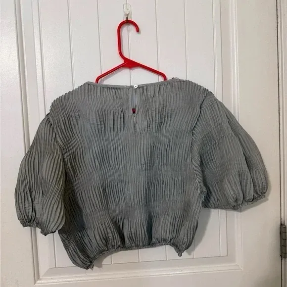 Zara Gray Puff Sleeve Crop Blouse - Image 2