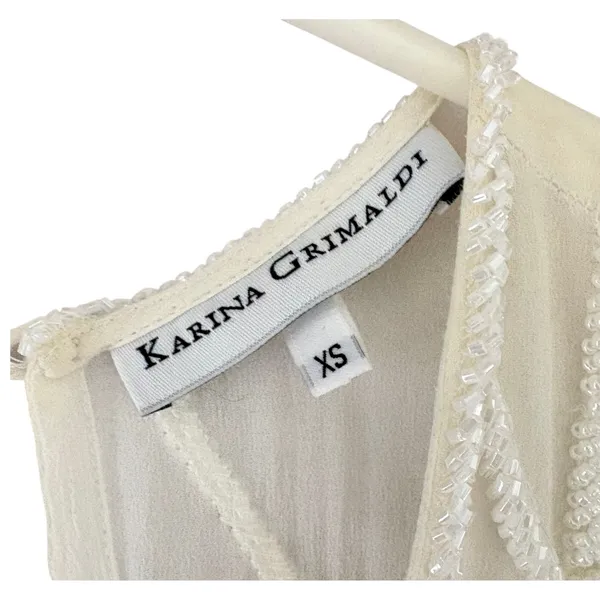 Karina Grimaldi‎ White Beaded Maxi Dress XS Neiman Marcus Art Deco Bridal Gown - Image 9