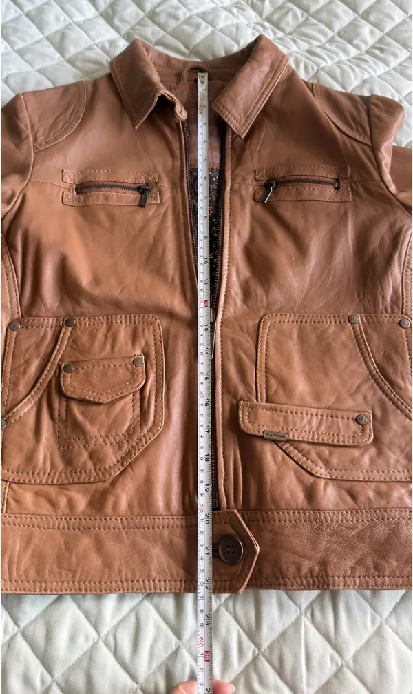 Vintage Naf Naf Cognac Genuine Sheepskin Leather Zip front Jacket Women’s L M - Image 5