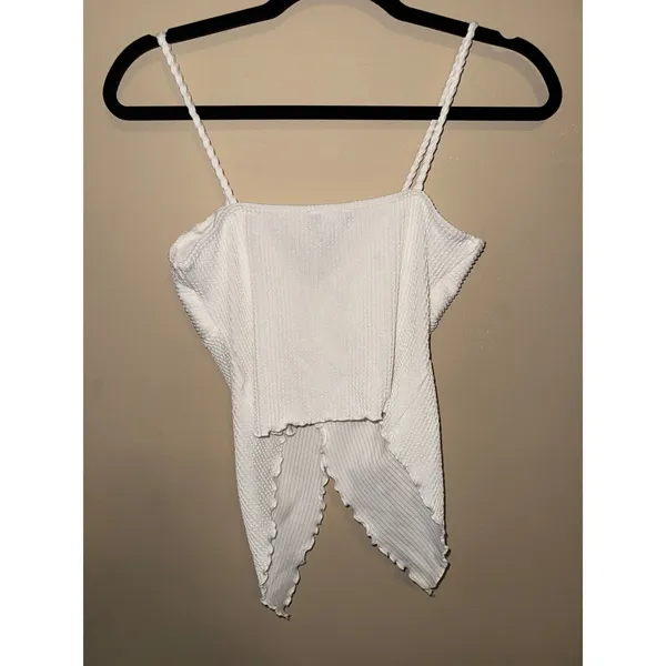 PaperMoon White Textured Coquette Twist Front Handkerchief Hem Camisole Top S Y2K Fairycor - Image 5