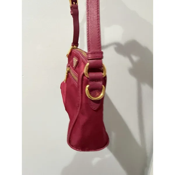 PRADA Shoulder Bag Nylon Pink Gold Hardware Authentic 9.5x5" 9" Handle‎ Drop L - Image 4