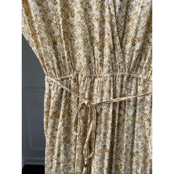 Dress Forum Dijon Mustard Batik Style Print Open Leg Jumpsuit S - Image 4