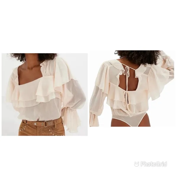 NWOT Intimately Free People Bodysuit Womens Peach Ruffle Open Back Sheer XS - Image 2