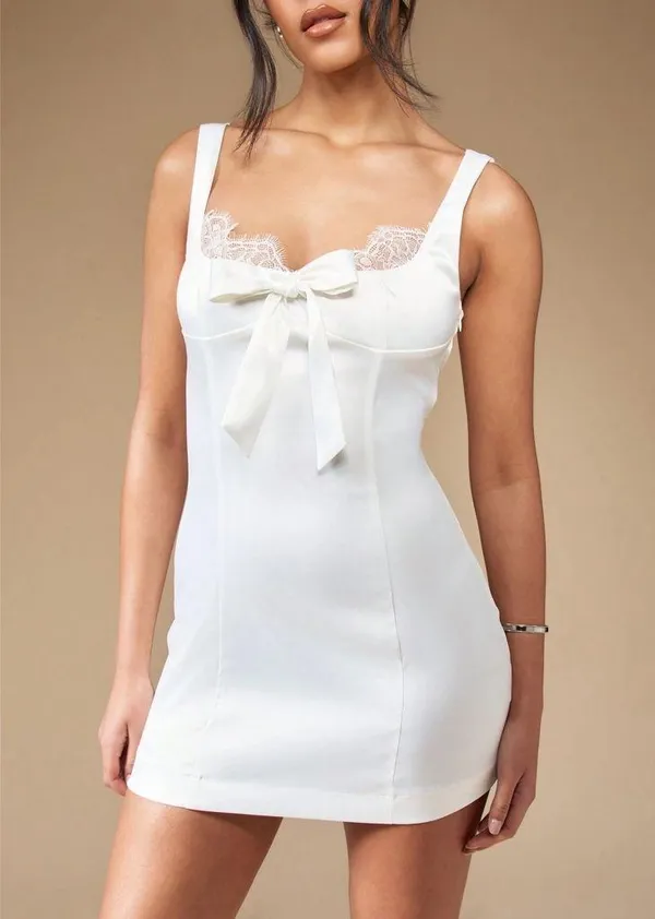 Missguided Satin Lace Trim Bow Front Mini Sleep Dress Sz XL - Image 4