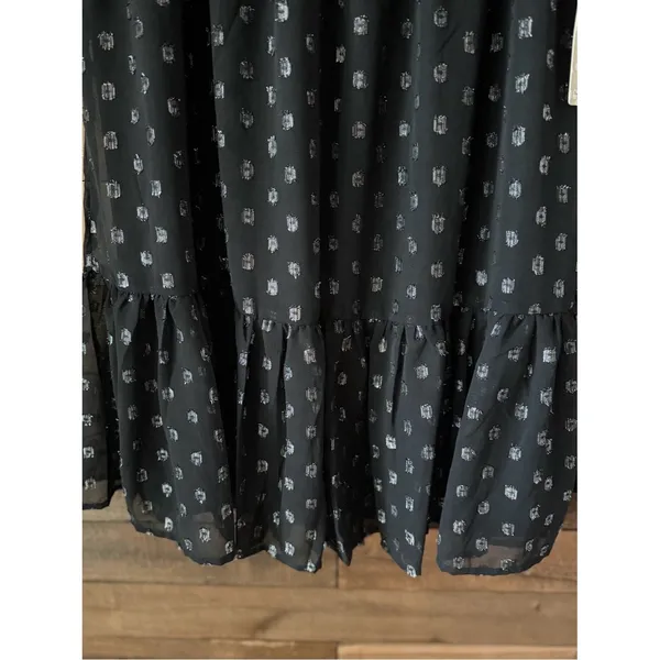 Black Metallic Dot Tiered Midi Skirt Boho Romantic Flowy Skirt - Image 6
