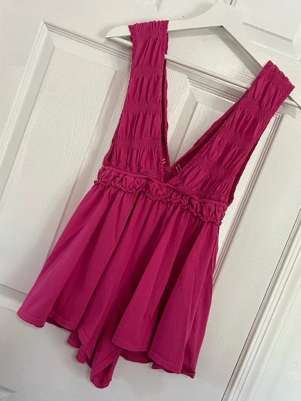 Anthropologie Pink Babydoll Romper XS Boho Coquette Beachy Flowy Mini Dress - Image 3