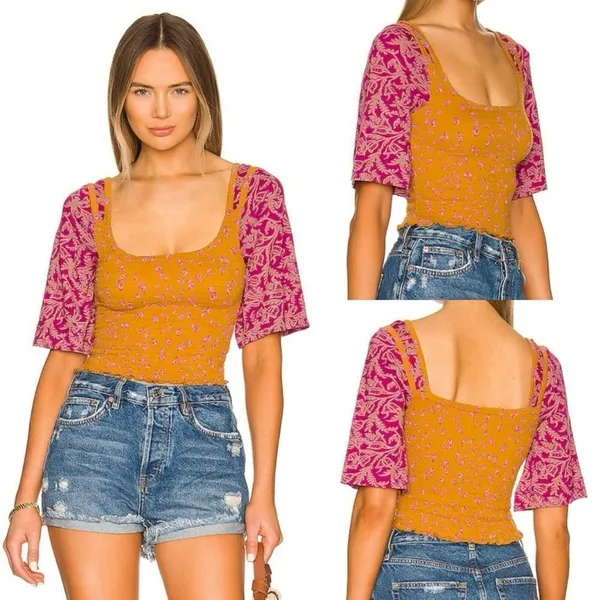 Free People Marigold Tee in Golden Combo Size Small - Image 2