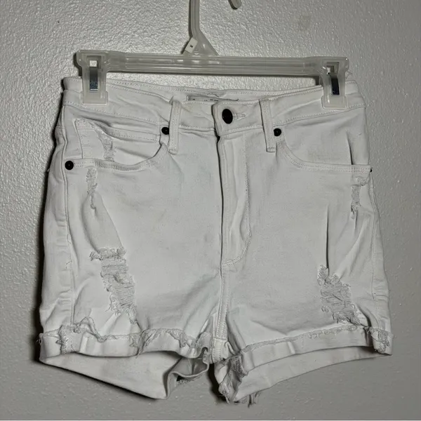 Abercrombie & Fitch High Rise White Distressed Women Jean Shorts size 2‎ - Image 2