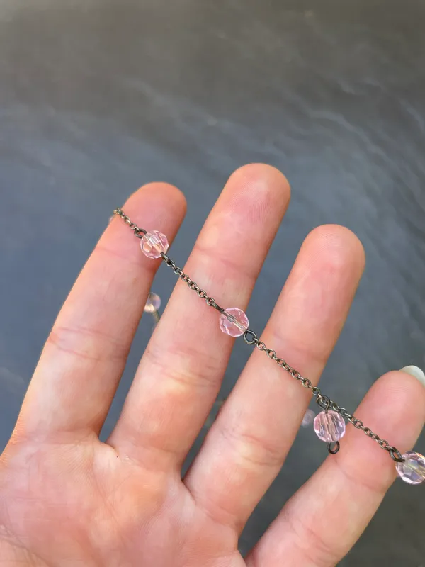 Vtg pink beaded silver necklace - Image 2