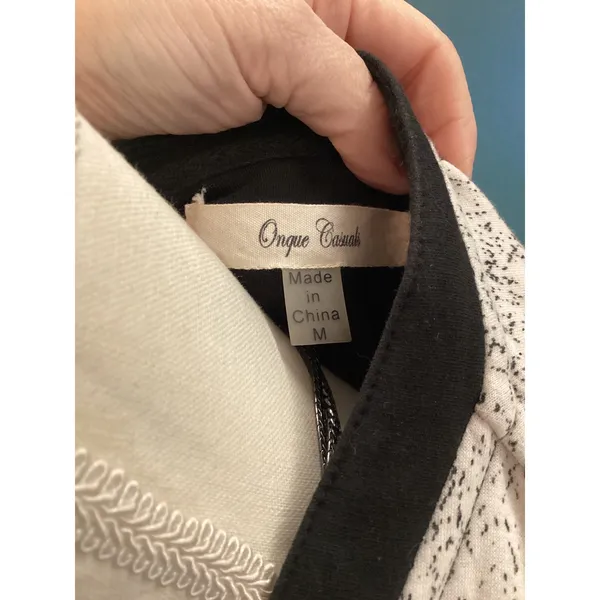 Onque Casuals Black White Damask Print Bomber Jacket Zipper‎ Pockets Size M - Image 4
