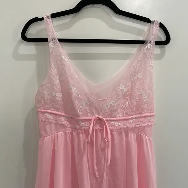 Vintage Montgomery Ward Pink Lace Slip Nightgown Dress Size Large Made In USA - Image 2