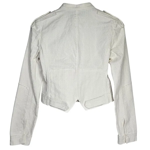 BCBGMaxAzria Frankie Off‎ White Zip Up Moto Blazer Jacket XS Textured - Image 2