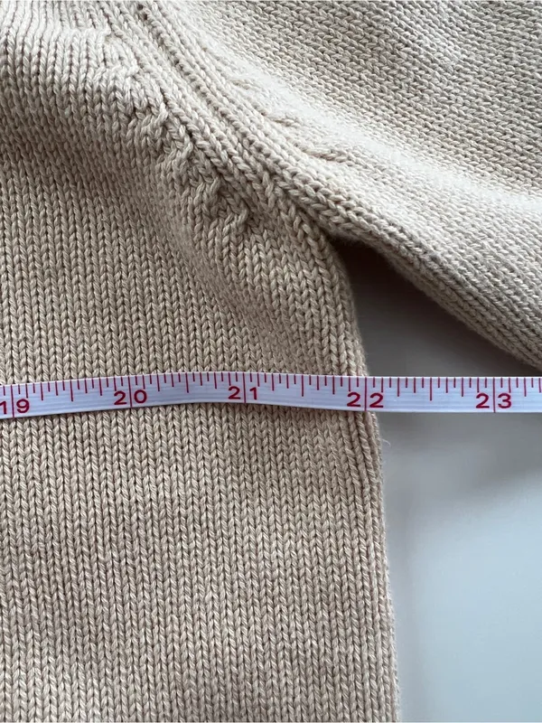 GAP Beige 100% Cotton Cropped Knit Sweater Roll Hem Long Cuffs M - Image 10