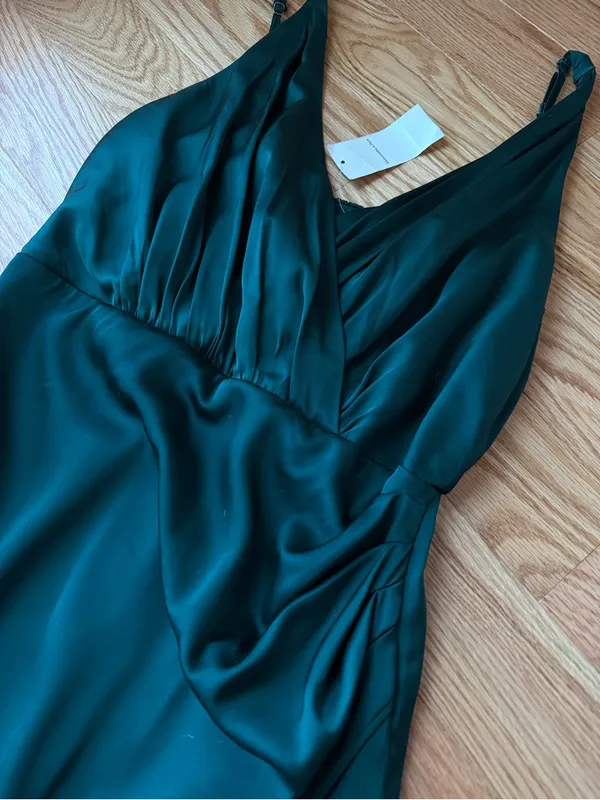 NWT Abercrombie & Fitch Satin Draped Wrap Midi Dress Emerald Green Small Petite - Image 9