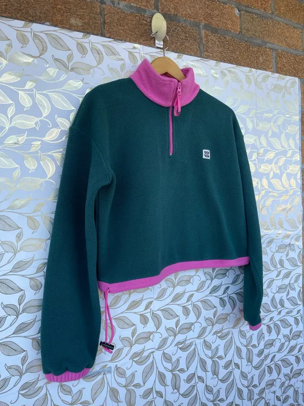 Lucy & Yak Blair Fleece Pullover Green Pink S Gorpcore Retro 90s Quarter Zip - Image 6