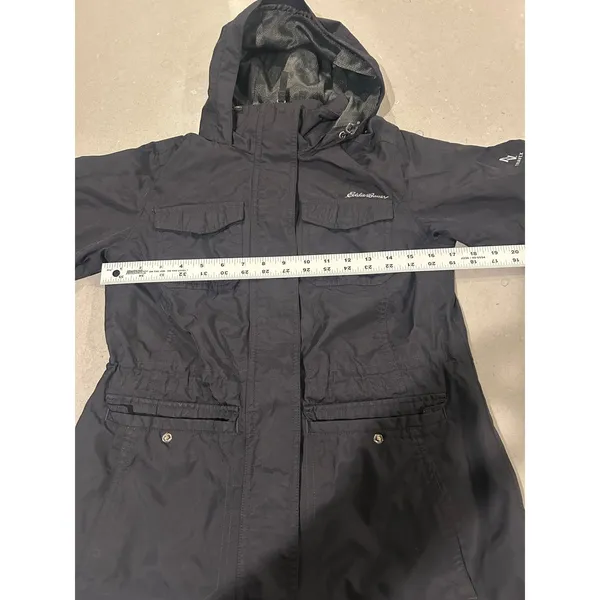 Eddie Bauer Travex Womens XS‎ Black Hooded Utility Field Jacket Rain Coat - Image 3