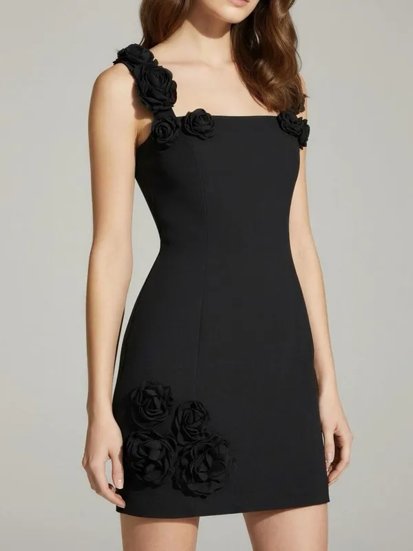 ELLIATT Trompe Floral Appliqués Mini Dress, Black, Medium - Image 3