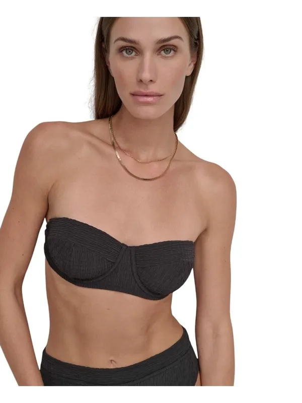 NEW DKNY Womens Textured Molded Balconette Bikini Top Swim DIMTS470 Black L - Image 8