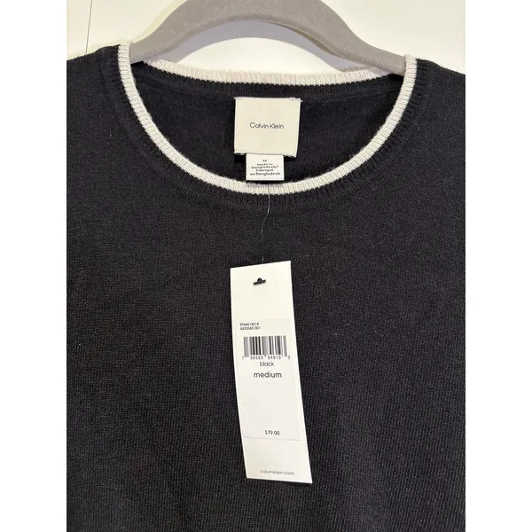 Calvin Klein Women's Black Contrast Trim Crewneck Sweater Size M NWT - Image 3