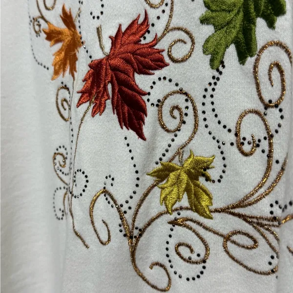 🍂 Cozy Fall Multicolor Leaf Embroidered Sweatshirt with Bead Embellishments 🍁 L - Image 10