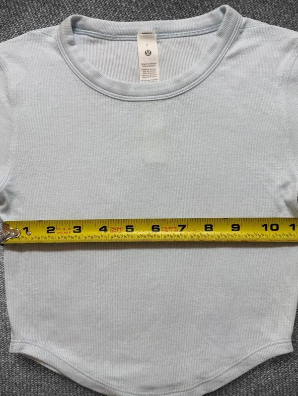 Lululemon Blue Ribbed Cropped Curved Hem Tee Size 0 - Image 6
