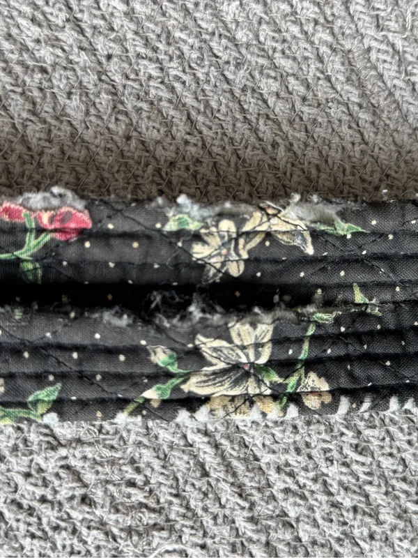 Vintage Handmade Quilted Sewing Bag Black Cherry Print - Image 8