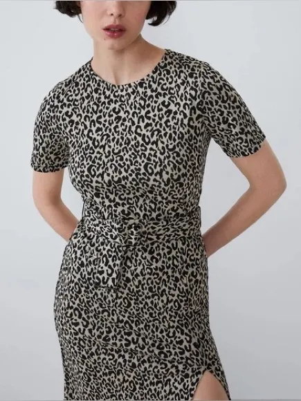 NWT Zara Animal Print Dress with Side Slit Size M - Image 3